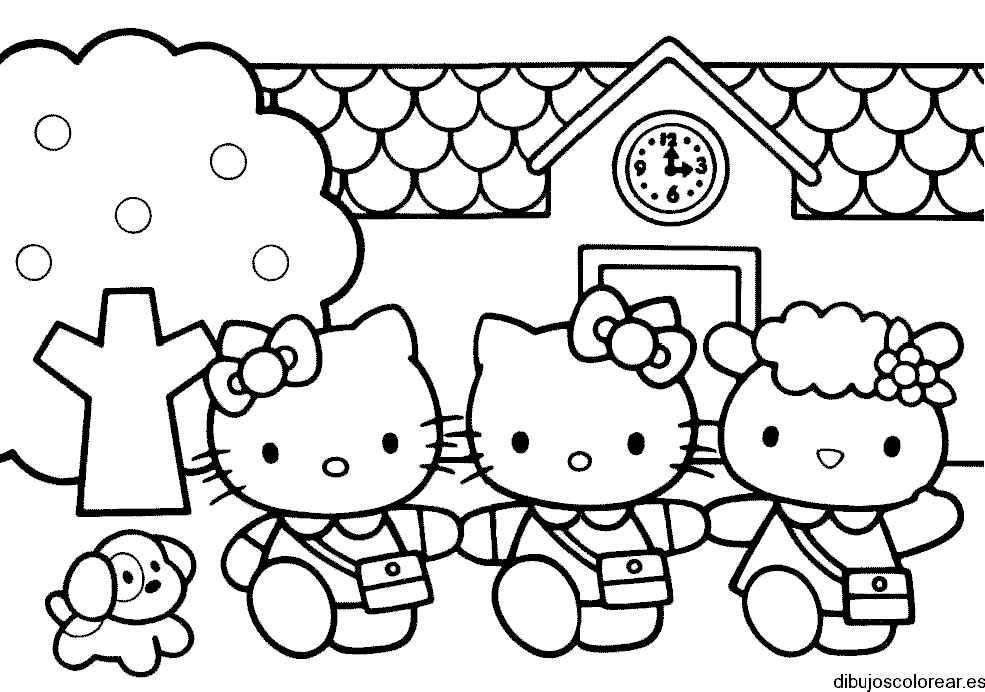 Dibujo de Hello Kitty en la escuela