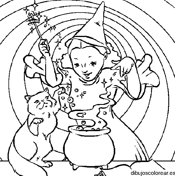 Dibujo de una bruja con su mascota 