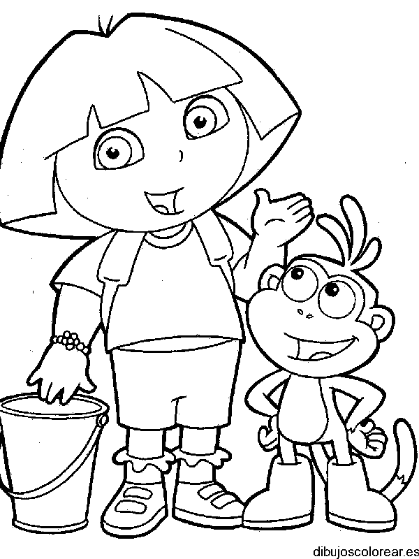 Dibujo de Dora la Exploradora con un cubo