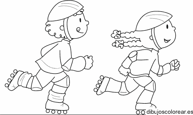 Dibujo de dos niños patinan 