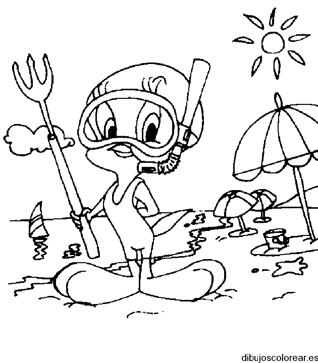 Dibujo de Piolín en la playa