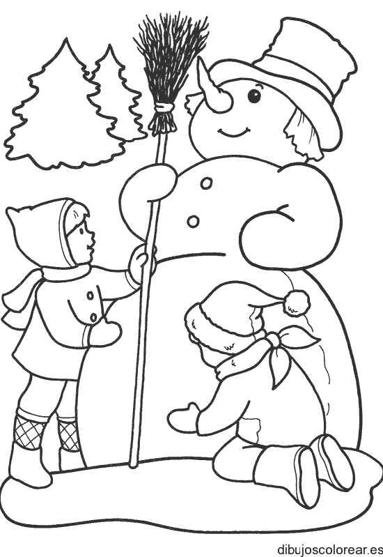 Dibujo de dos niñas y un hombre de nieve