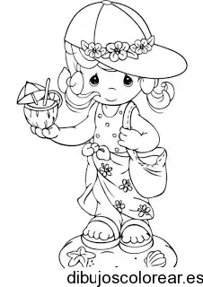 Dibujo de una niña veraneando