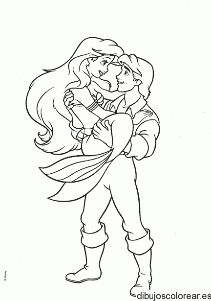 Dibujo de Ariel en brazos de su amado
