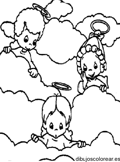 Dibujo de tres ángeles en las nubes
