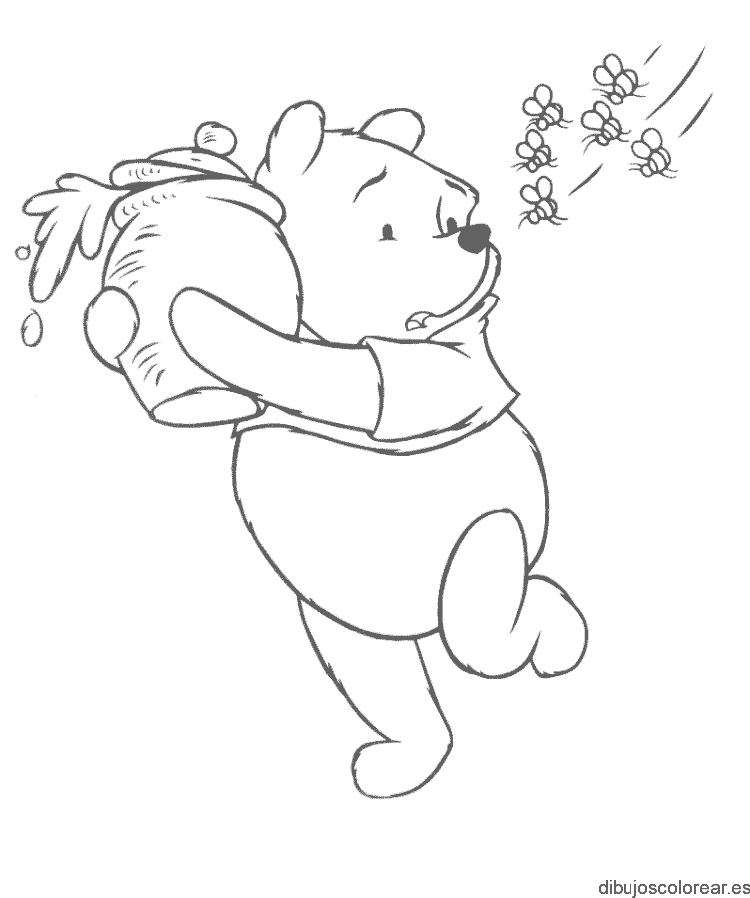 Dibujo de Winnie Poh huyendo de abejas