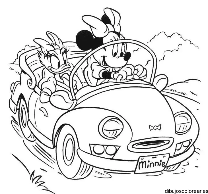 Dibujo de Minnie y Daisy en coche