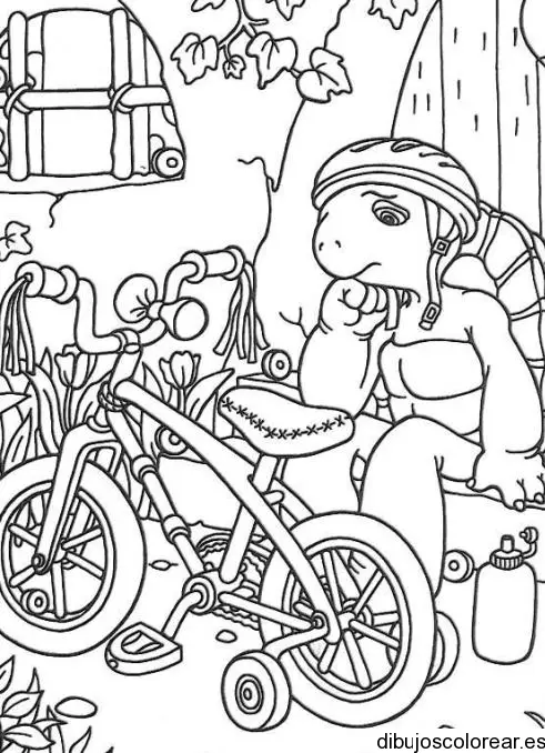 Dibujo de una tortuga con bicicleta