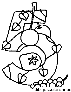 Dibujo de número 5 con frutas
