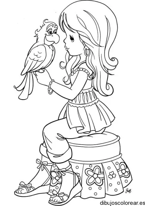 Dibujo de una niña y un loro
