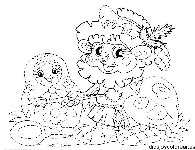 Dibujo de un pintor y una matrioska