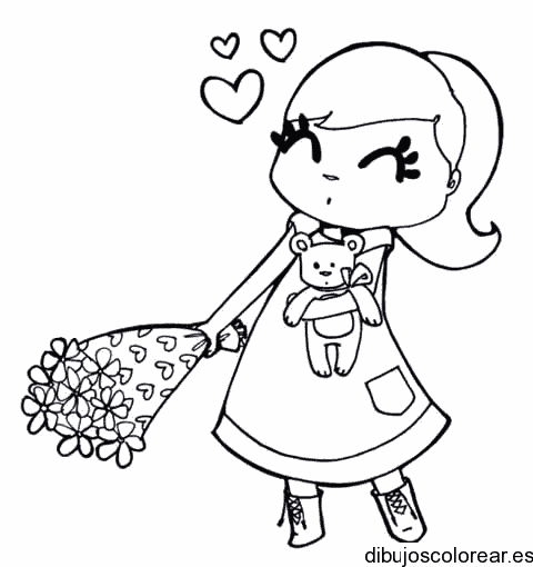 Dibujo de una niña con corazones