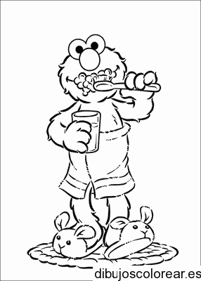 Dibujo de Elmo lavándose los dientes