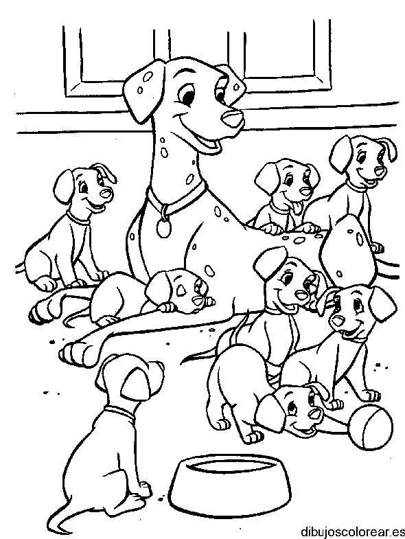 Dibujo de una familia dálmata en el salón