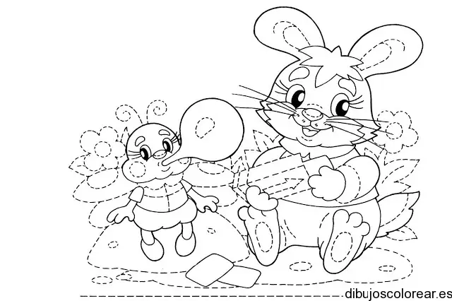 Dibujo de un conejo en el jardín