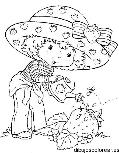 Dibujo de Fresita regando una fresa