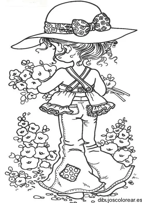 Dibujo de una niña entre las flores