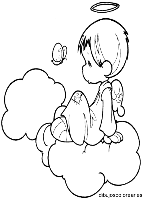 Dibujo de un ángel sentado en una nube