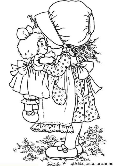 Dibujo de una niña con una muñequita