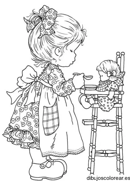 Dibujo de una niña jugando a cocinera