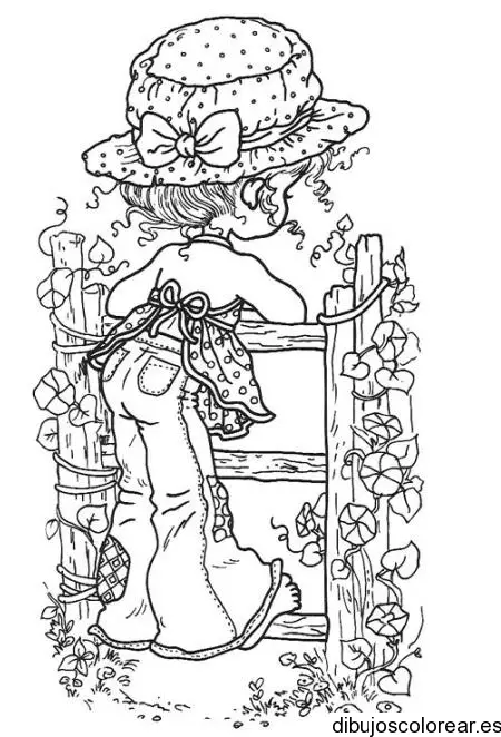 Dibujo de una niña en jardín