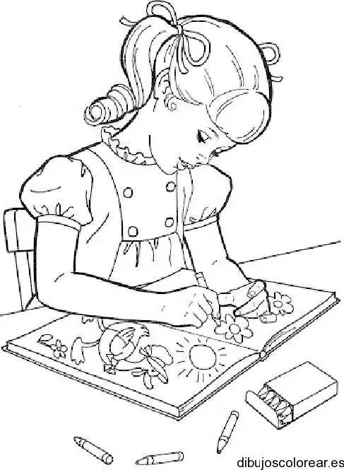 Dibujo de una niña estudiando