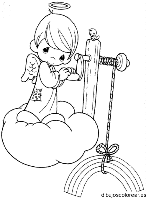 Dibujo de un ángel con el arcoiris