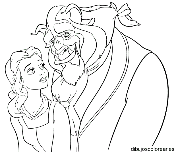 Dibujo de Bella y Bestia mirándose