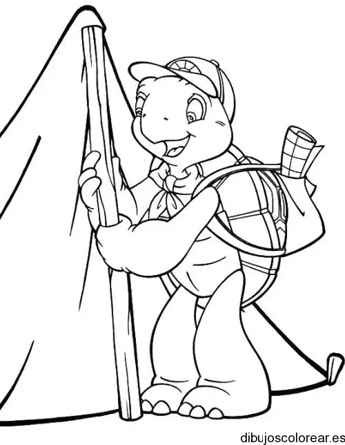 Dibujo de tortuga haciendo camping
