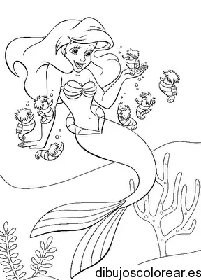 Dibujo de Ariel con caballitos de mar