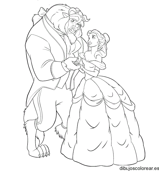 Dibujo de Bella y Bestia enamorados