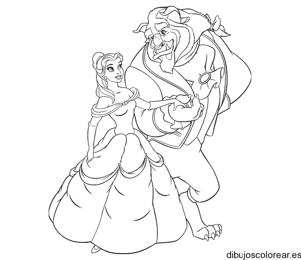 Dibujo de Bella y Bestia de paseo
