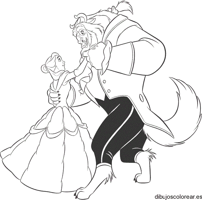 Dibujo de Bella y Bestia en el baile