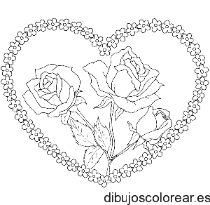 Dibujo de un corazón con rosas