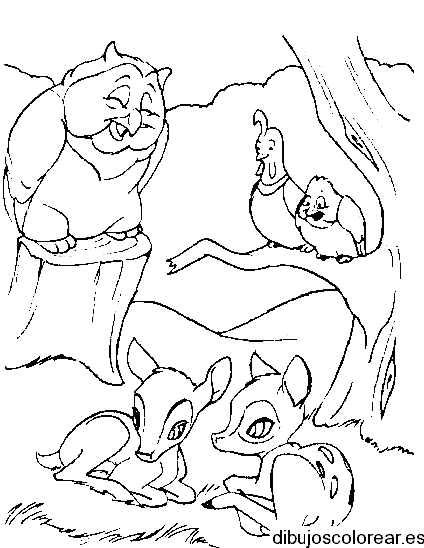 Dibujo de dos venados y un mochuelo
