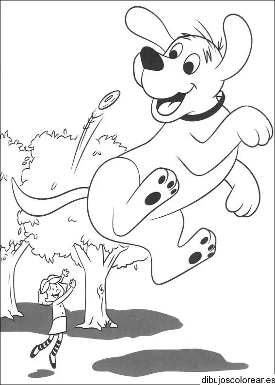 Dibujo de un perro saltando y una niña