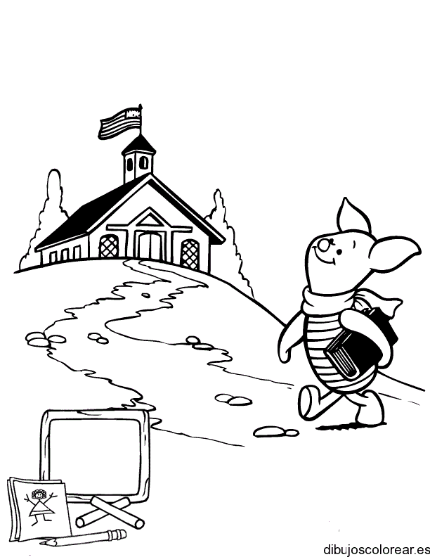 Dibujo de Piglet camino a la escuela