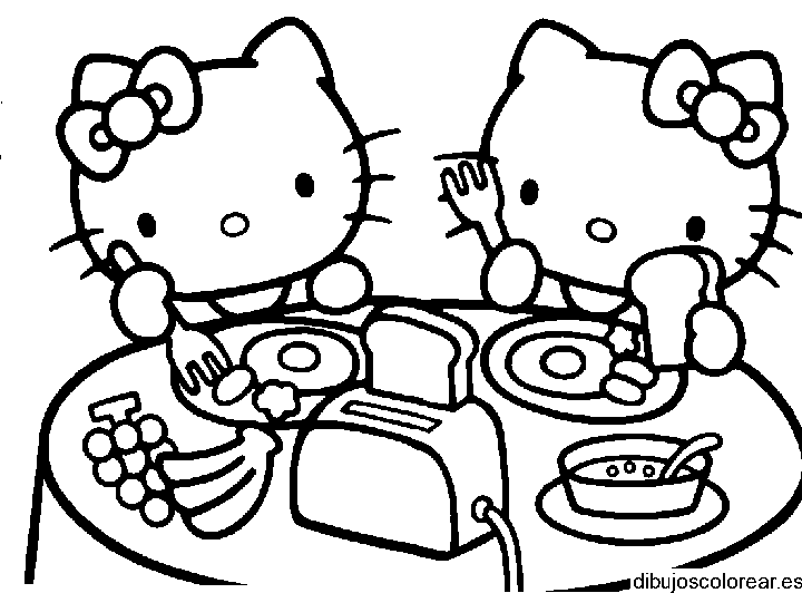 Dibujo de Hello Kitty merendando