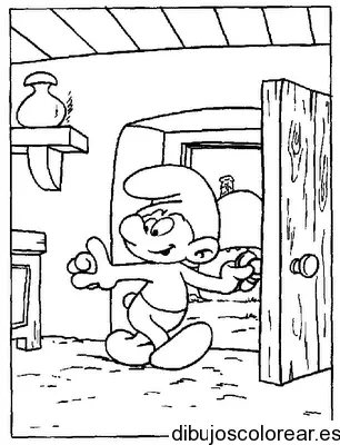 Dibujo de un pitufo en la puerta