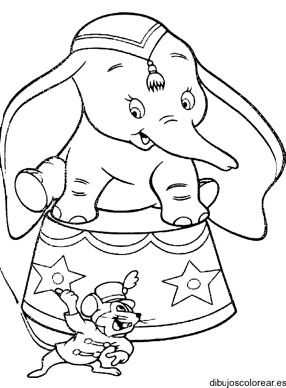 Dibujo de Dumbo actuando con el grillo