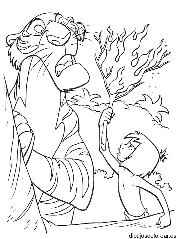 Dibujo de Mogly y un león