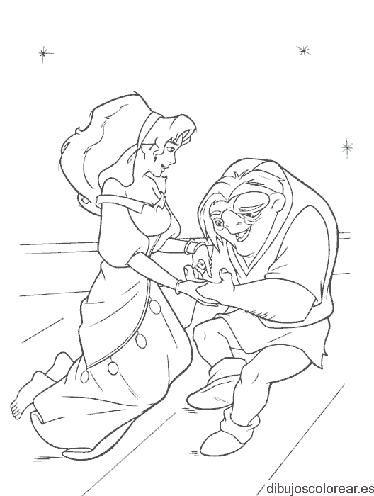 Dibujo de Cuasimodo y Esmeralda