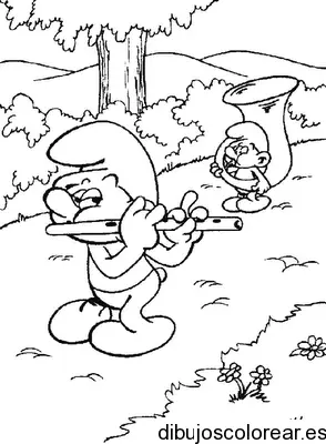 Dibujo de un pitufo tocando la flauta