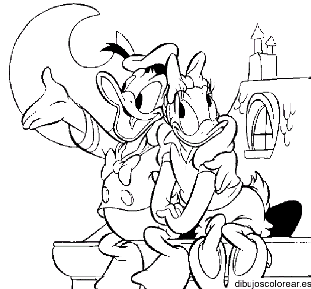 Dibujo de Donald y Daisy enamorados