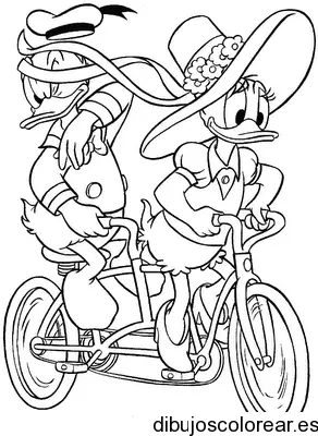 Dibujo de Daisy y Donald en bicicleta