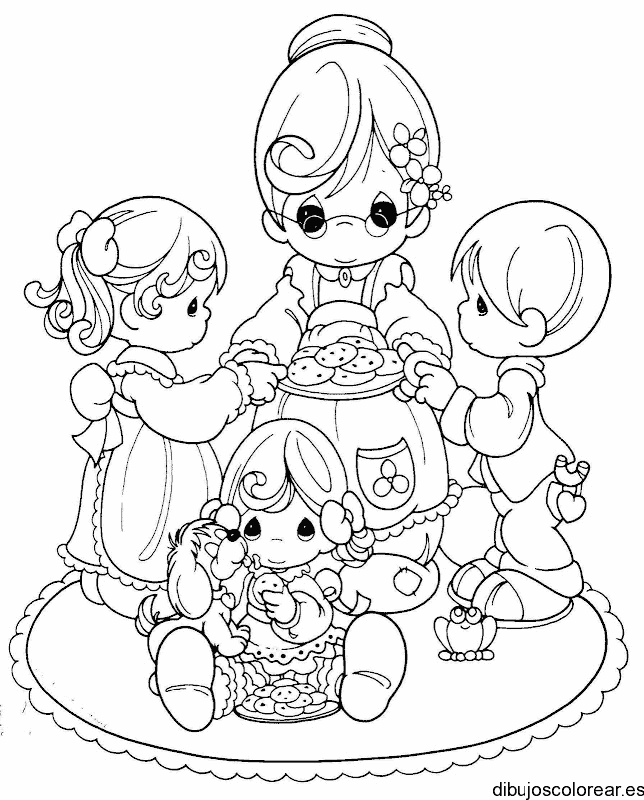 Dibujo de una abuela y sus nietos