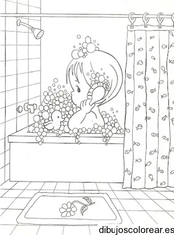 Dibujo de niña en la bañera