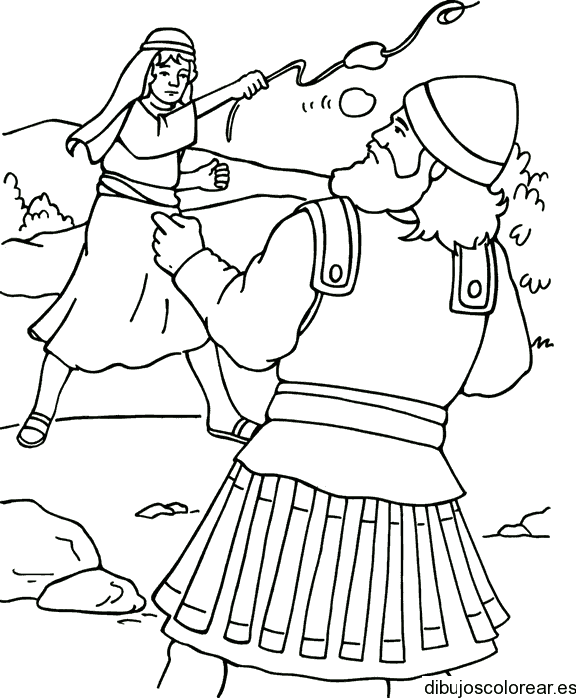 Dibujo de David y Goliat peleando