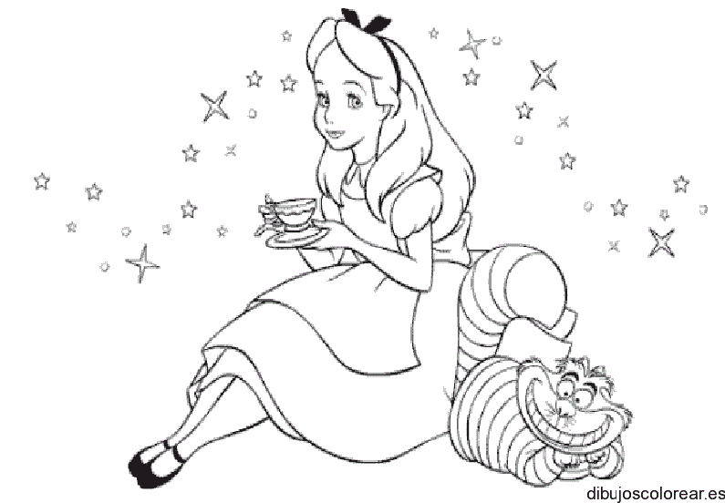 Dibujo de Alicia y el gato Cheshire