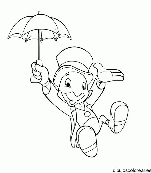 Dibujo de Pepe Grillo con sombrilla